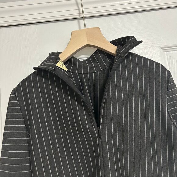 Torn by Ronny Kobo Sulan Mock Neck Crop Zipper Top Gray Pinstripe Long Sleeve - Picture 3 of 5